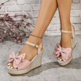 thumbnail image 3 of Rokment Womens Bowknot Wedge Dressy Sandals Elegant Open Toe Ankle Strap Platform Chunky High Heels Summer Dress Shoes for Bride Wedding Business Office, 3 of 8
