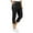 Black, variant on LADIGASU Women's Solid Color Stretch Waist Strap Pocket Zipper Pants 7 Quarter Pants