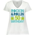 thumbnail image 3 of Inktastic 50th Birthday Rock N Roll Women's Plus Size V-Neck T-Shirt, 3 of 5
