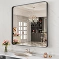 thumbnail image 2 of 32X32 Inch Black Metal Framed Bathroom Mirror for Wall, Matte Black Bathroom Vanity Mirror Farmhouse, Anti-Rust, Hangs Horizontally or Vertically, 2 of 6