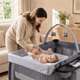 thumbnail image 6 of SACVON Baby Playard with Detachable Infant Bassinet and Changing Table, Foldable Travel Play Yard with Storage Basket and Wheels, Gray, 6 of 8