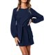 thumbnail image 1 of Vestido corto elegante de manga larga con cuello redondo y cintura con lazo para mujer, 1 of 8