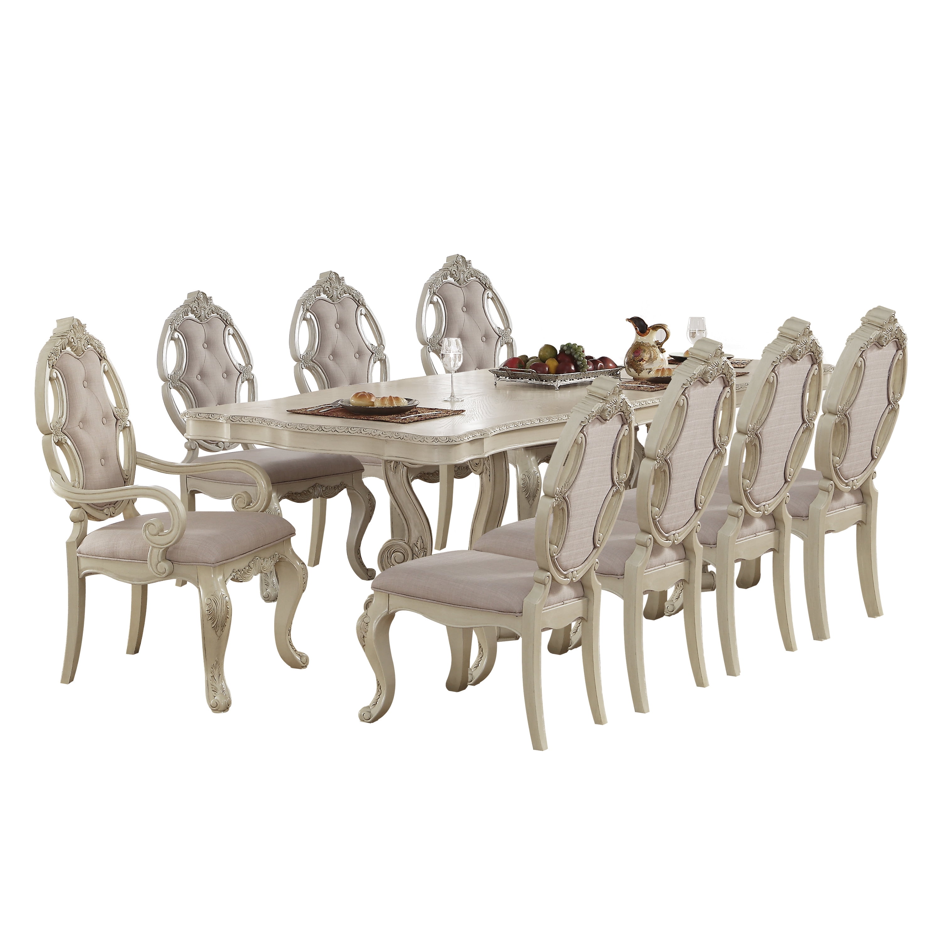 ACME Ragenardus Wooden Extendable Pedestal Dining Table in Antique White