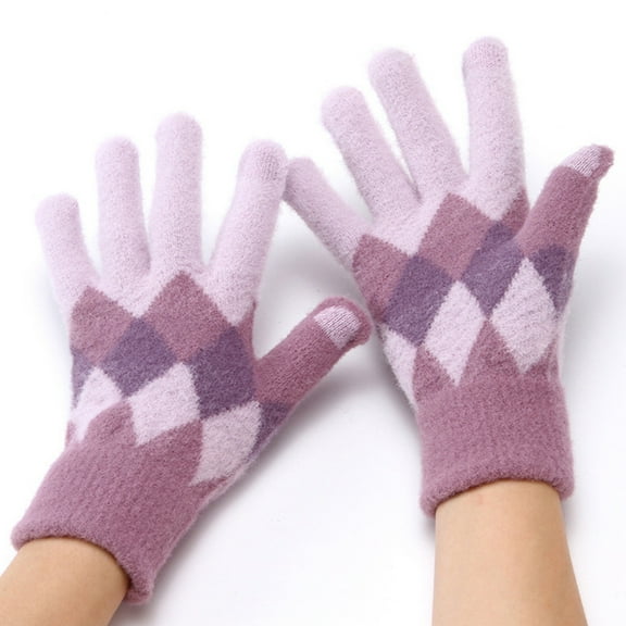 Herrnalise Gloves For Cold Weather Warm Keep Cold Proof Warm Touchable Screen Winter Thickening Knitting Plush Glove Gifts for Women