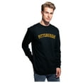 thumbnail image 2 of Daxton Retro Pittsburgh Arch Font Long Sleeves TShirt Soft Med Weight Cotton, 2Pk Black Gold Oat Black, M, 2 of 5