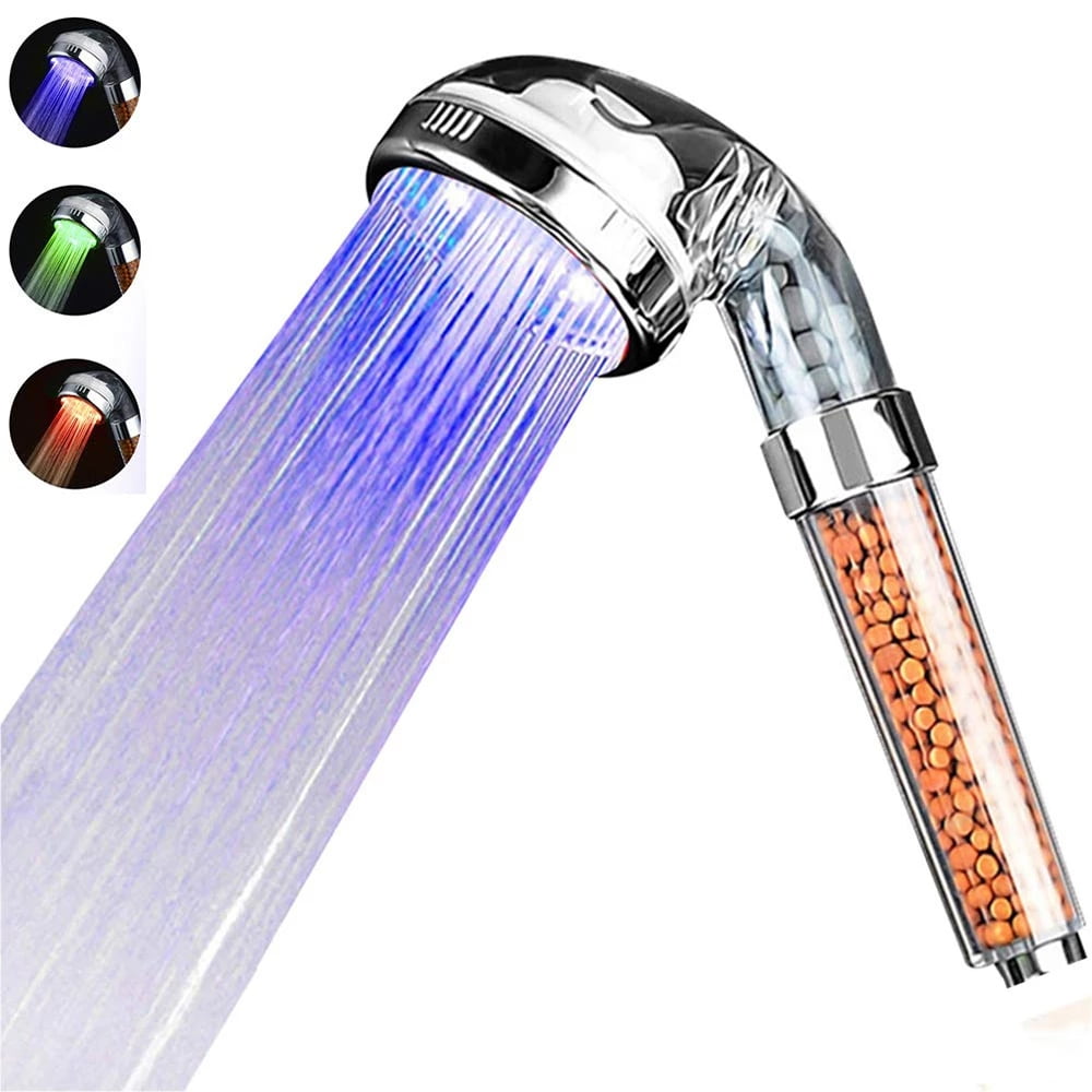 Shower Led Head Hand Held Water Color Bathroom Changing Temperature JN 