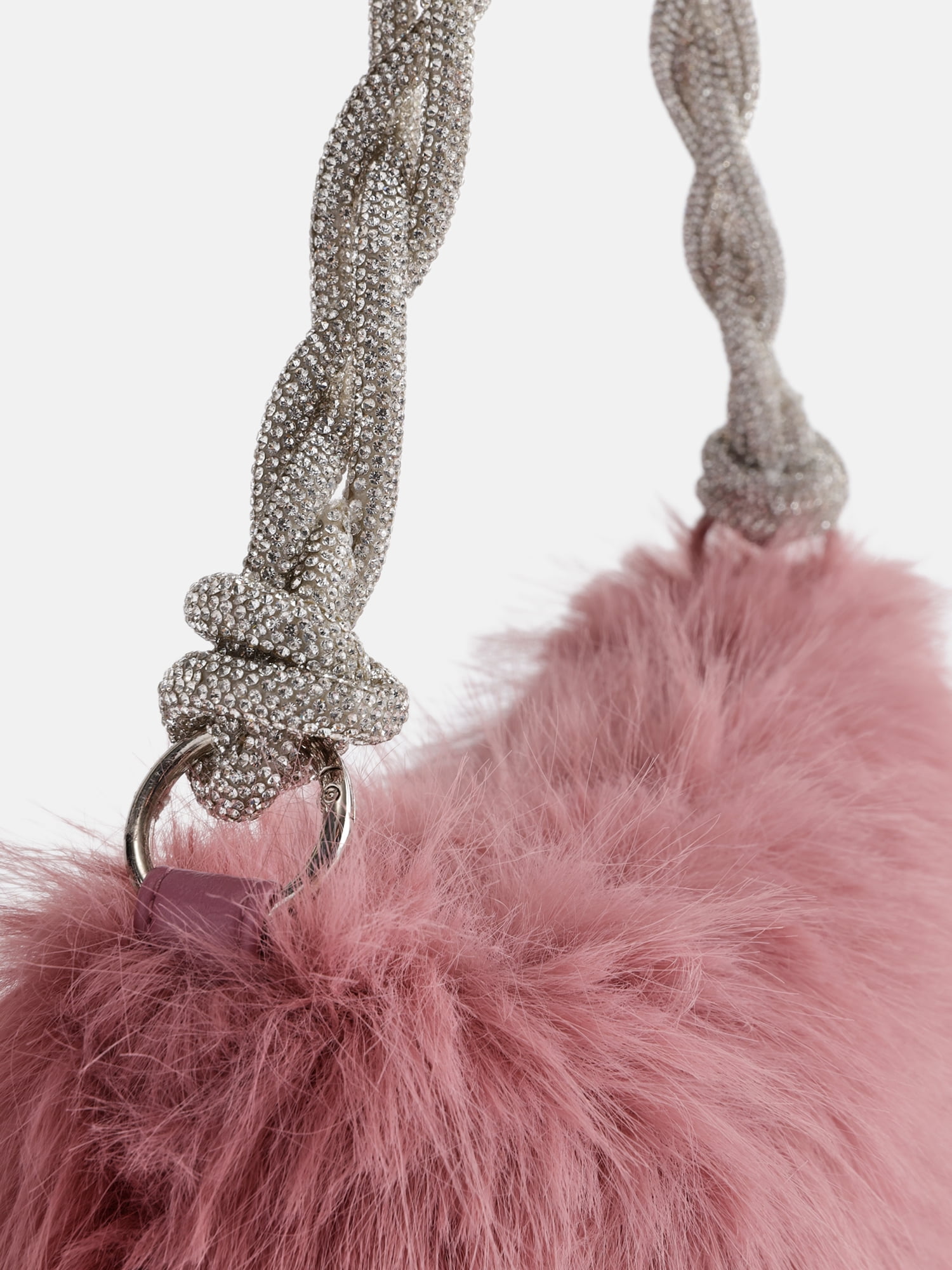No Boundaries Women's Faux Fur Shoulder Bag with Rhinestone Strap, Blush