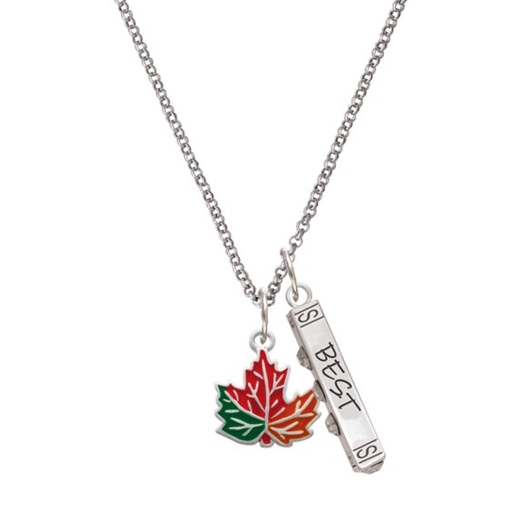 Delight Jewelry Silvertone Large Orange Fall Leaf Silvertone Best Friends Forever Bar Charm Necklace, 23"