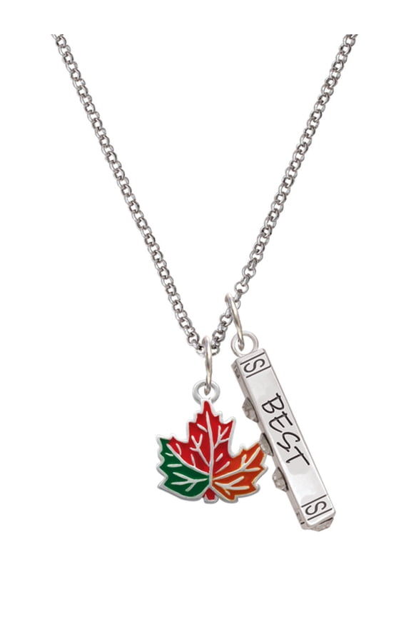 Silvertone Large Orange Fall Leaf Silvertone Best Friends Forever Bar Charm Necklace, 23"