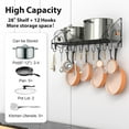 thumbnail image 3 of 28 Inch Pot Rack Wall Mounted, Pots and Pans Organizer with 12 Hooks and 2 Pot Lid Holders, Heavy Duty Steel Pot and Pan Hanger for Kitchen Cookware Utensils Storage 34.7" Lx13 Wx12.6 H, 3 of 14