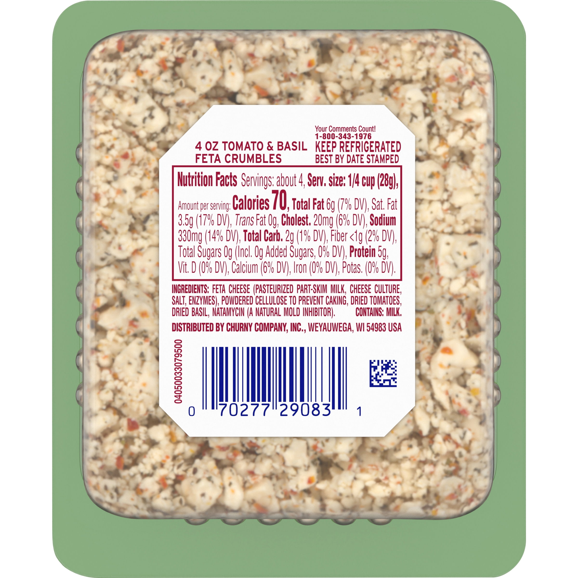 Athenos Tomato & Basil Crumbled Feta Cheese, Fresh & Resealable 4 oz Tub