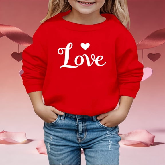 Adeawade Girl Valentine'S Day T Shirts Crewneck Tee Long Sleeve Crewneck Sweatshirt For Girls With Adorable Heart Print Warm Winter Pullover Top For Kids Cute Summer Clothes 8-9 Years Red