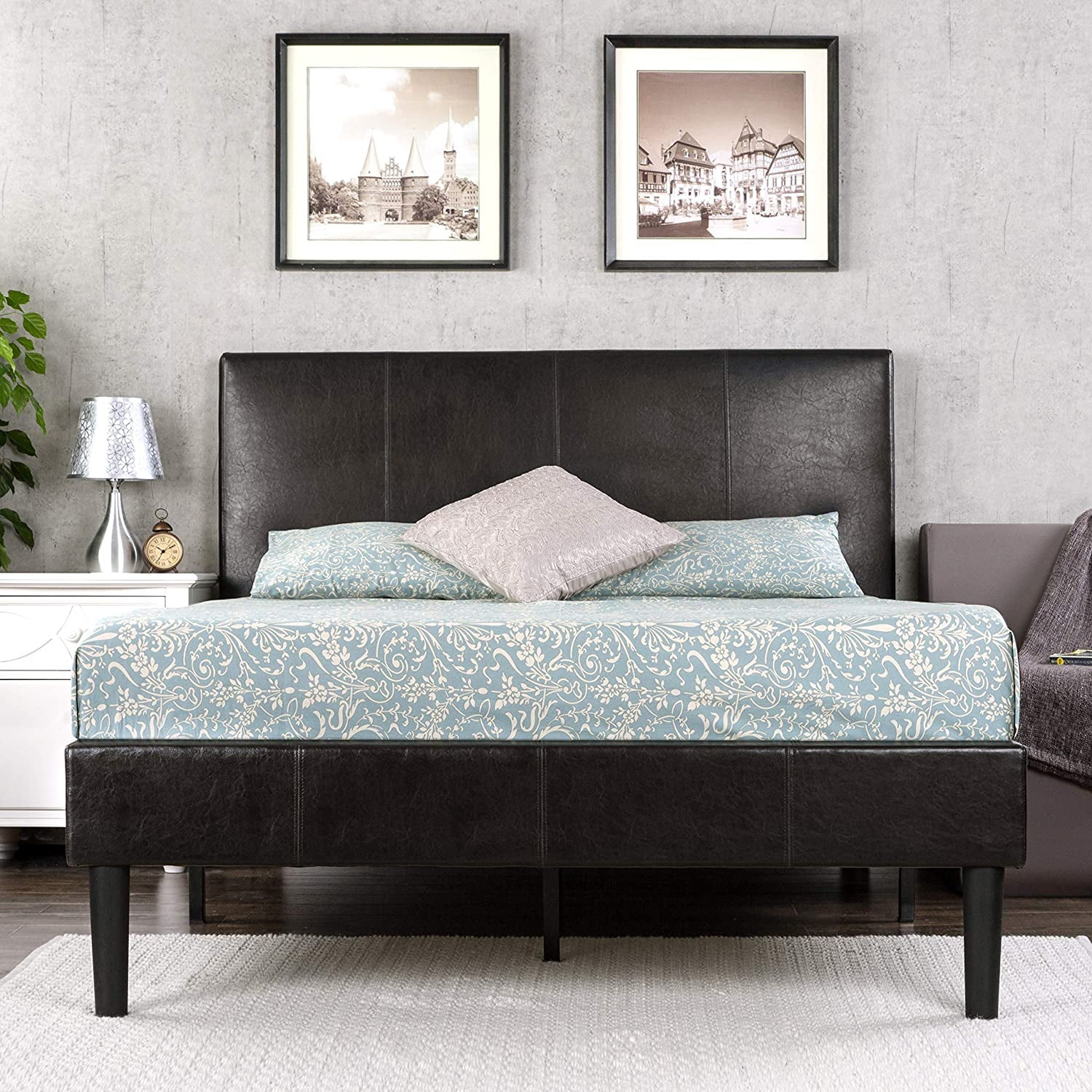 Zinus Gerard Faux Leather Upholstered, King Size Faux Leather Platform Bed