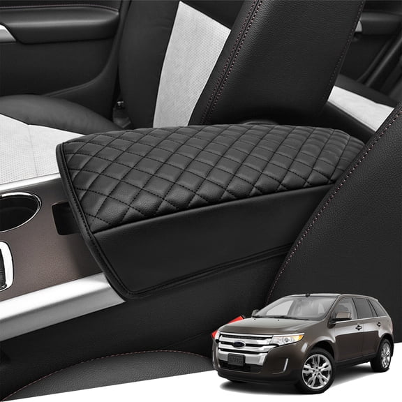 KBH Center Console Cover for 2011-2014 Ford Edge Accessories, Car Arm Rest Lid Cushion Pad, Black Leather Trim Interior