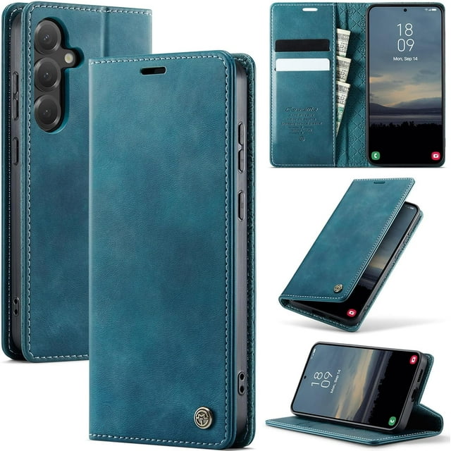Funda tipo cartera para Samsung Galaxy S24 Plus, de piel, con tarjetero, soporte, cierre magnético y protección RFID de TPU a prueba de golpes, compatible con S24 Plus
