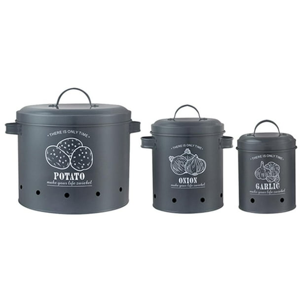 3x Potatoes Onions Garlic Bin Vegetable Rack/Storage Tin Breathable