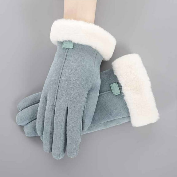 Womens Winter Gloves Touchscreen New Women's Winter Thickened Warm Ins Lovely Cycling and Winter Cold Proof Screen Student Suede Gloves Style B-101 Blue One Size