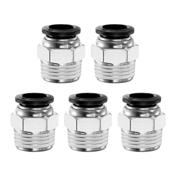 Uxcell 5pcs Push to Connect Fitting 12mm Tube OD x 1/2" NPT Thread Male Straight Quick Connector Copper Air Line Hose Fittings for Industry Air System PC12-N04, Black