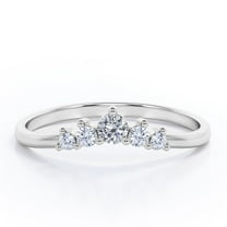 JeenMata Five-Stone Prong Cluster - 0.15 TCW Round Cut Moissanite - Curved Design Stackable Ring - 18K White Gold Plating over Silver