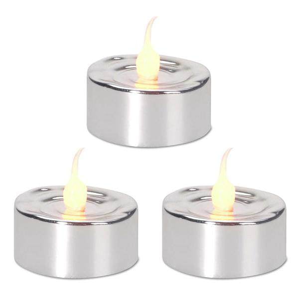 Darice 84337 Silver Battery Operated Metal LED Tea Light (3 pack)