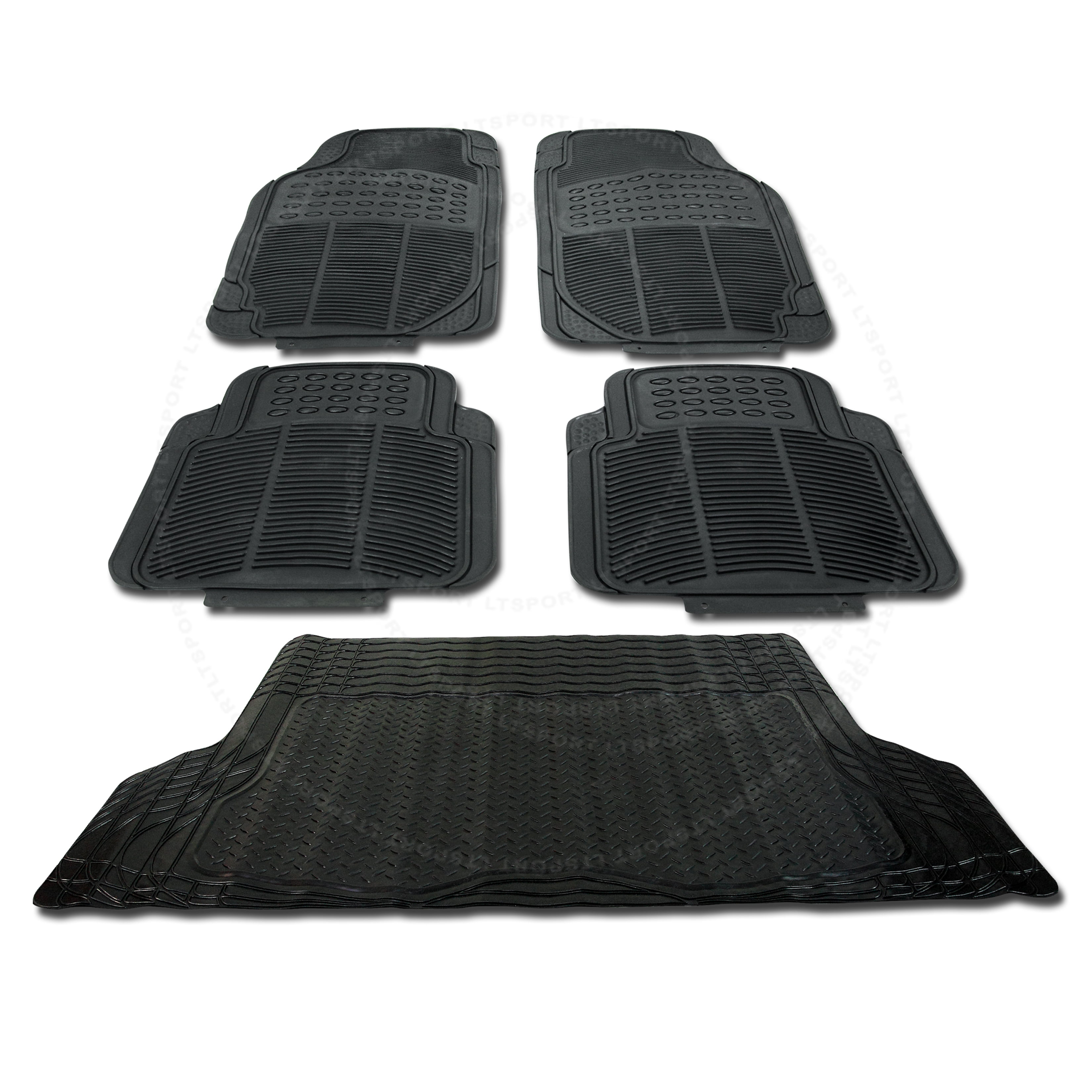 Charcoal 5PC Car Floor Mats Liners Plus Cargo Trunk Mat Extra Cushion Carpet 