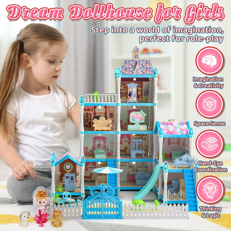 Dollhouse for Girls, 11 Rooms Huge Doll House with LED Lights