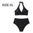 thumbnail image 2 of Traje de baño de playa de verano con abertura en el vientre, cuello drapeado, cordón, bikini de color sólido, traje de baño para mujer, 2 of 7