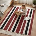 thumbnail image 3 of Area Rug with Tassels 3' x 5', Vintage Burgundy Red Black White Stripes Kitchen Runner Rug for Hallway Bedroom Throw Rugs, Minimalist Line Soft Door Mat for Bathroom Entrance Living Room, 3 of 9