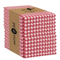 Native Fab 12 Pack Gingham Check Plaid Kitchen Towel - Soft Cotton - Washcloths - 16x26 - Red