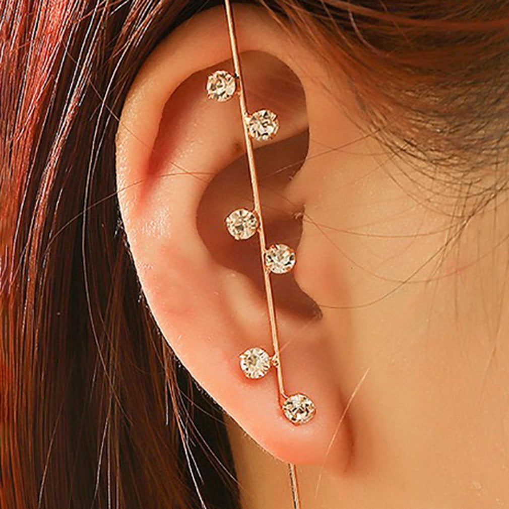 Korean Embedded Earrings Rhinestone Simple Piercing Earrings Leaf Slash Wedding Dating Travel Earrings For Women