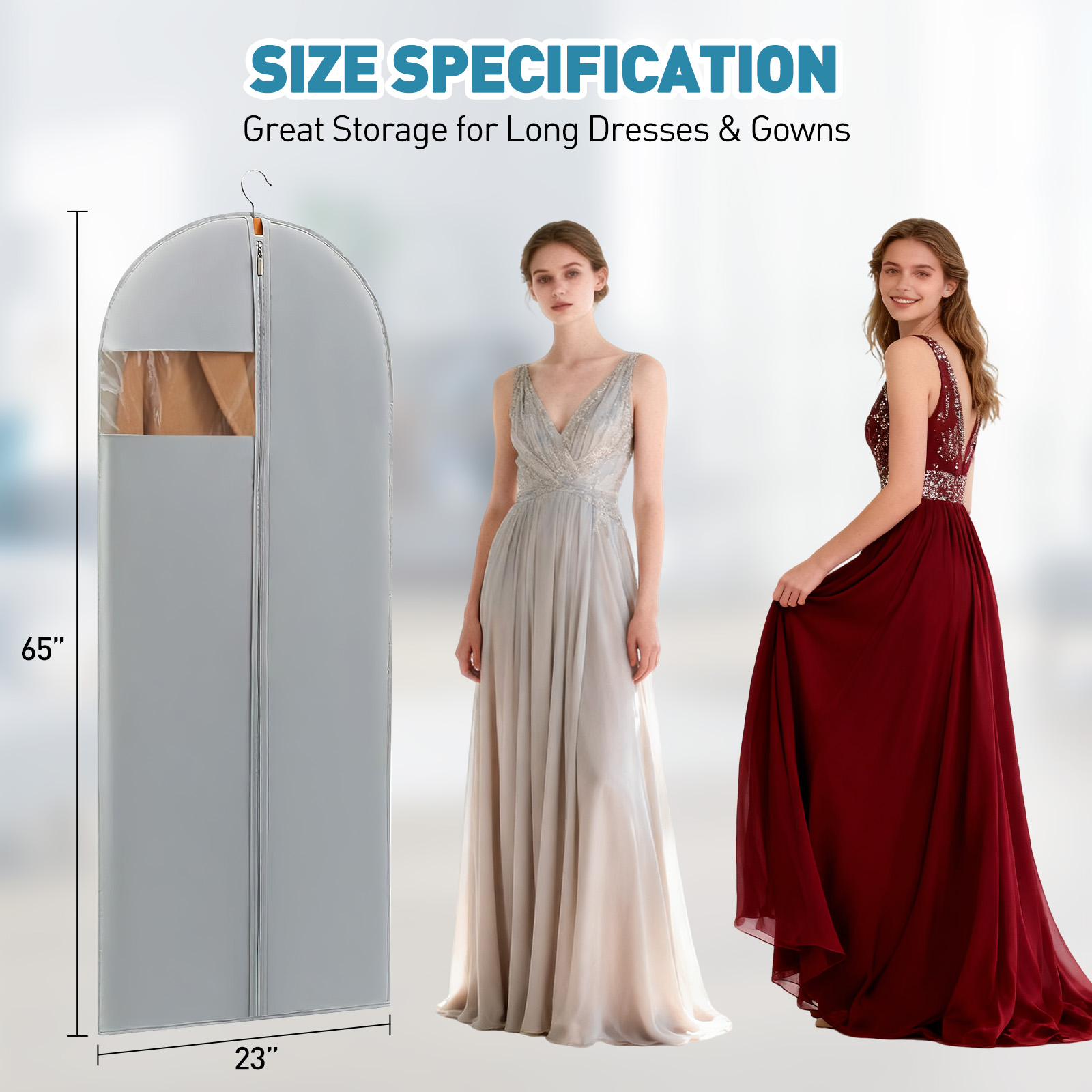 DAKOMM 65" Garment Bags for Dresses and Gowns 3-Pack photo 2