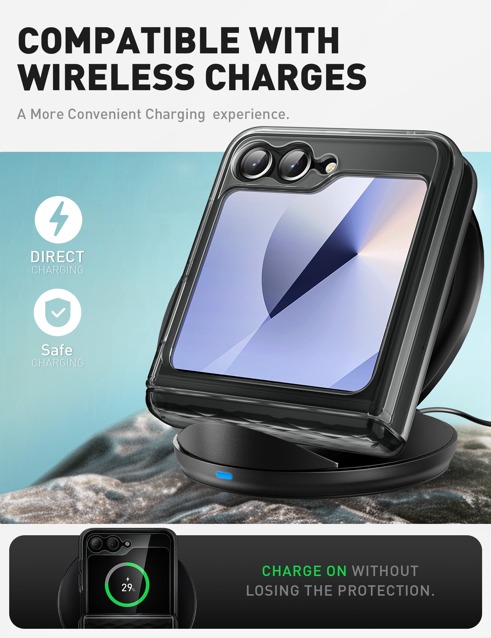i-Blason Cosmo for Samsung Galaxy Z Flip 6 / Flip 5 Case [Built-in Front Screen Protector] [Hinge Protection] [Support Wireless Charging] Slim Clear Protective Phone Case (FrostBlack)