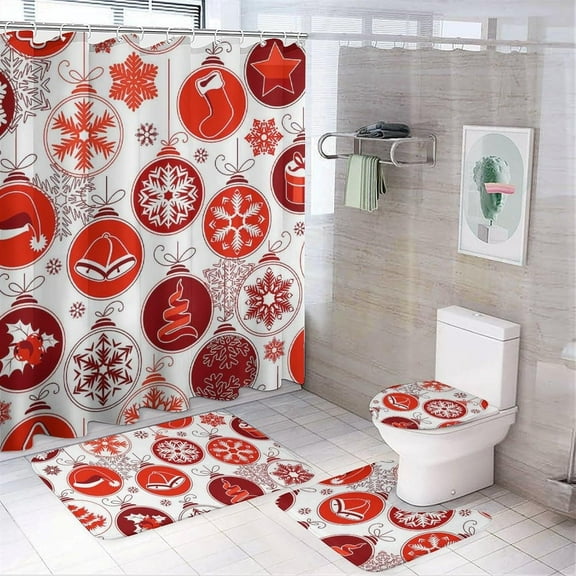 Shower Curtain and Bath Mat Set, Christmas Tree Pattern Printed on Shower Curtain Sets and Liner Set, Suitable for Small Bathroom Gym Guest Bath, 72 x 72 inches