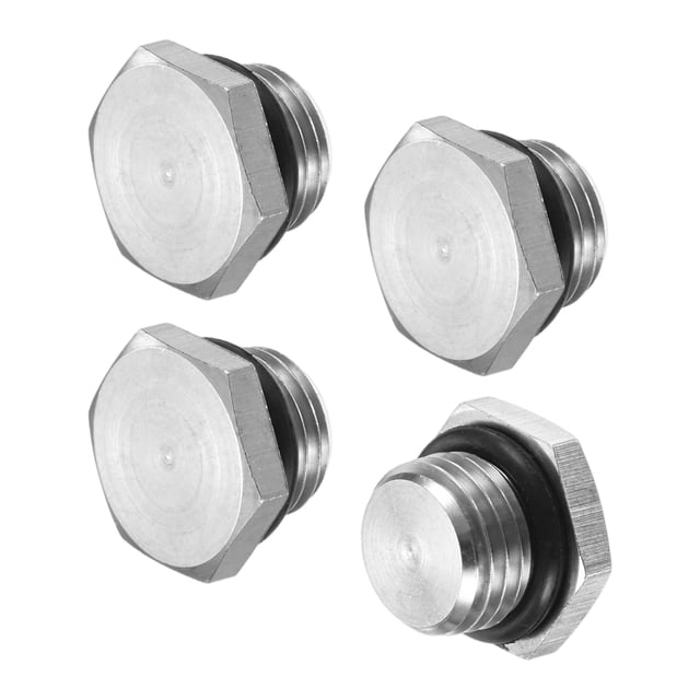 Paquete de 4 tapones de tubo de rosca hexagonal exterior, 1/4 NPT macho, tapón de rosca sólida de acero inoxidable 304 con anillo de sellado