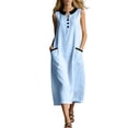 thumbnail image 2 of Lenago Womens Summer Casual Mini Dresses Women's Casual Crew-Neck Multi-Color Pocket Sleeveless Dress Blue L, 2 of 6