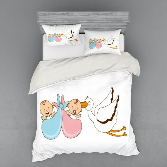 Ambesonne Colorful Bedding Set 4 Pcs, Stork Playroom, Queen, Multicolor