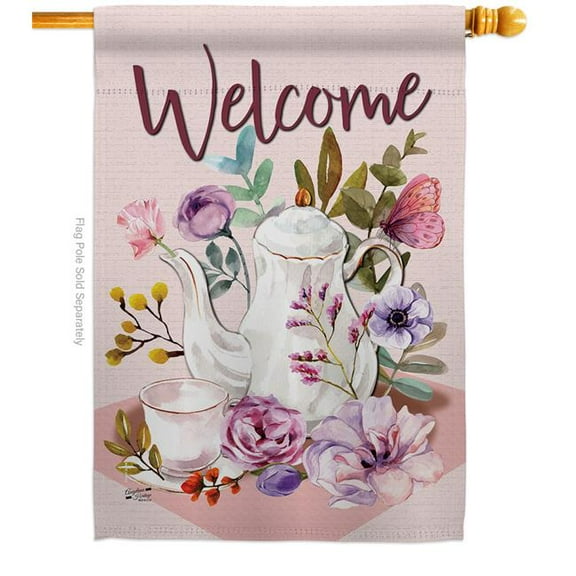 Angeleno Heritage H137225-BO Garden Afternoon Tea Beverages Coffee 28 x 40 in. Double-Sided Decorative Vertical House Flags for Decoration Banner Yard Gift