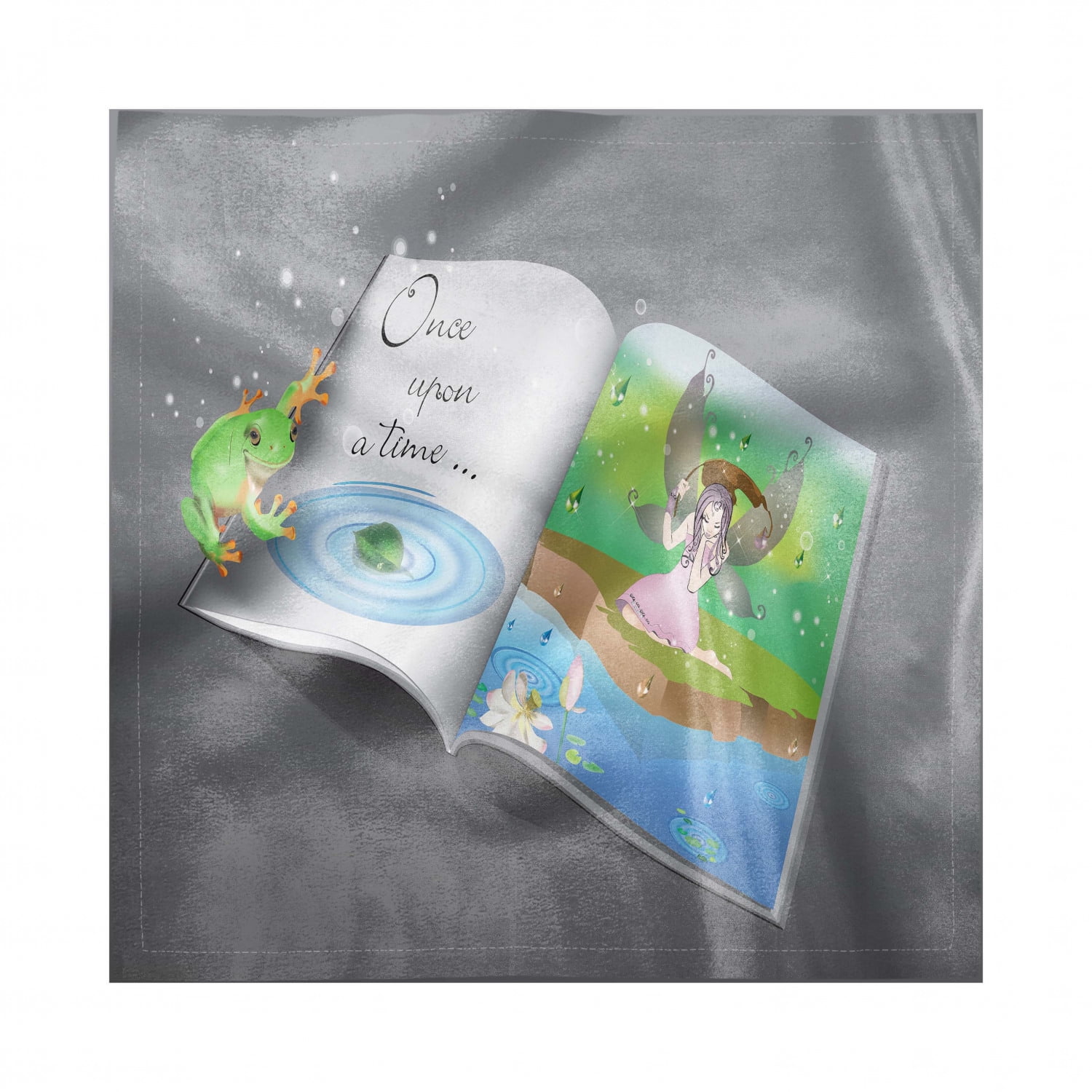 Fairy Tale Decorative Satin Napkins Set of 4, Book with a Words and a