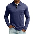 thumbnail image 4 of Men's Long Sleeve Polo Shirts Casual Button T-Shirts with Pocket Basic Lightweight Collared Golf Shirt Dark Blue S, 4 of 5