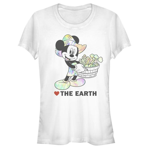 Junior's Mickey & Friends Love the Earth Graphic Tee White Small