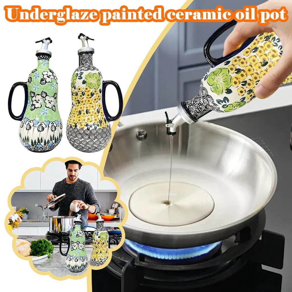 700ml Italian Ceramic Olive Oil Dispenser Bottle,Hand Painted Olive Oil Bottles,Stoneware Olive Oil Cruet for Kitchen with Stainless Steel Spout,for Oils,Vinegar,Coffee Syrups,Sauces