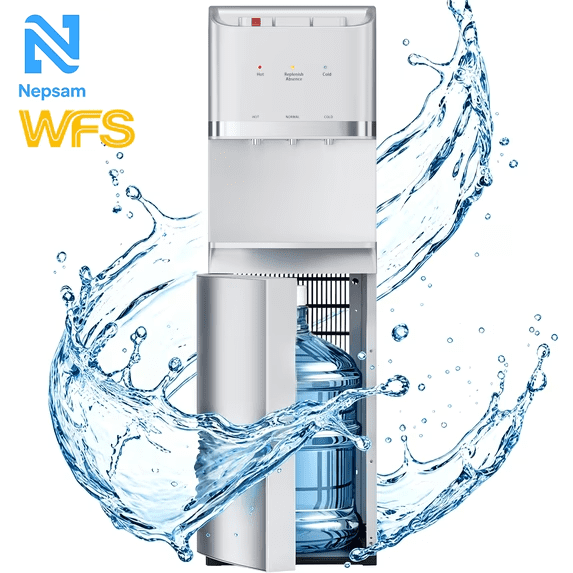 Nepsam Bottom Load Water Dispenser, 3 Spout Bottom Loading Water Cooler, Hot Cold Room Temp for 5 Gallon Bottles, Aluminium Alloy Vertical Water Cooler for Home Office, ETL certified