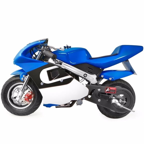 XtremepowerUS 40cc 4-Stroke Gas Mini Pocket Bike, Kids Ride-On Motorcycle with Pull Start, Front & Rear Disc Brakes, Up to 20 MPH, Ages 13 , Blue