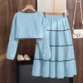 thumbnail image 5 of ZACPNCV Girls Elegant 2 Piece Skirt Set Long Sleeve V Neck Bow Front Top and Tiered Long Skirt Set Casual Spring Girls Suit 7-8Years Sky Blue, 5 of 9