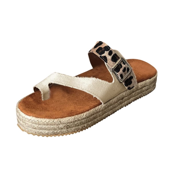 Sandalias Y Pantuflas De Mujer Con Punta De Cuerda De Cáñamo De Suela Gruesa Y Leopardo Wmkox8yii hj789