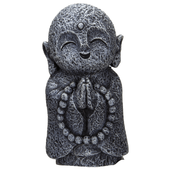 Eastern Enlightenment Happy Japanese Jizo Monk Praying with Mala Prayer Beads Resin Figurine