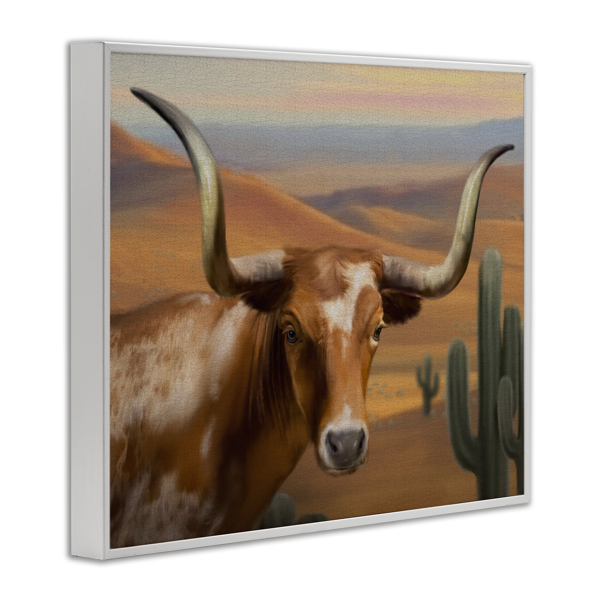 Stupell Industries Longhorn Western Landscape White Framed Giclee Art, design by Matthew Piotrowicz