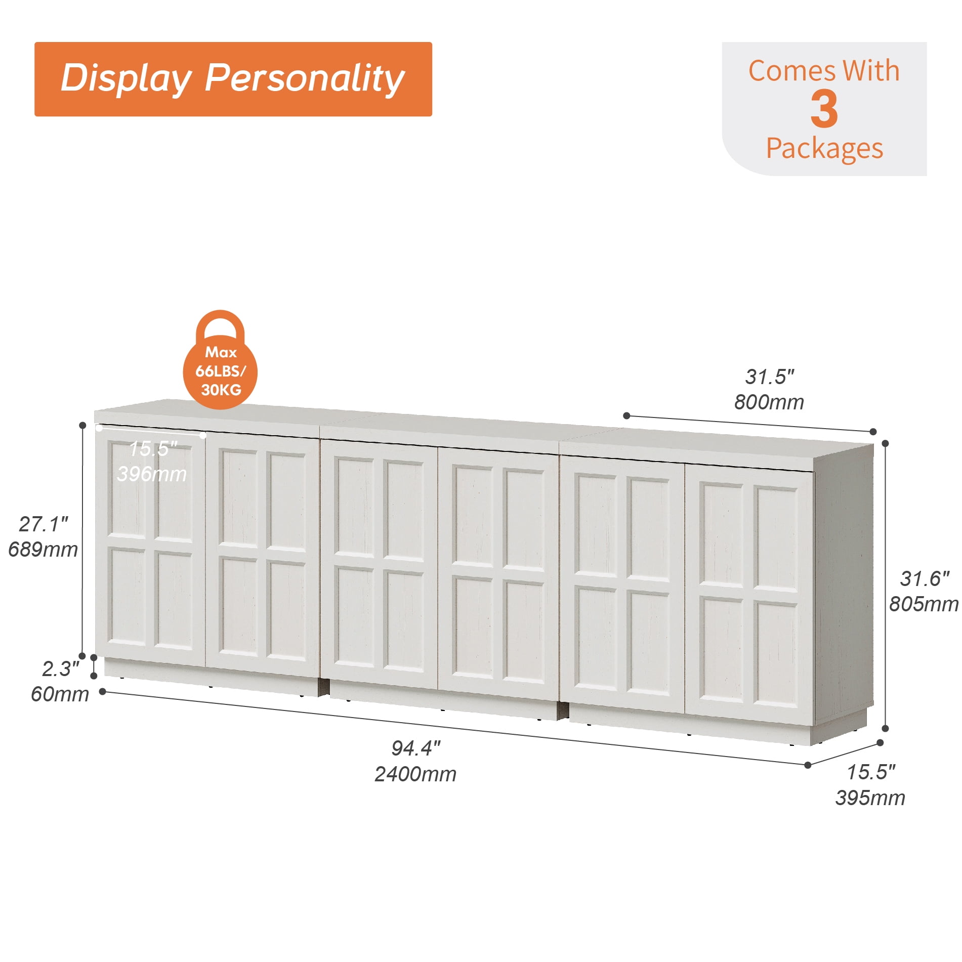 HOMOOI TV Stand for 70-100"TV, Boho 94.5" Wood Media Console with Doors, Adjustable Shelves and Cable Management Hole, Heavy-Duty Entertainment Center for Living Room, Bedroom,White