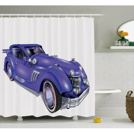 Cars Shower Curtain, Custom Vehicle with Aerodynamic Design for High Speeds Cool Wheels Hood Spoilers, Fabric Bathroom Set with Hooks, 69W X 84L Inches Extra Long, Violet Blue, by
