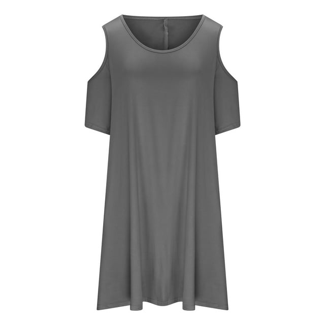 Yuyuzo Robes pour Femmes Grande Taille à Épaules Dénudées à Manches Courtes Col Ras du Cou Robe Mini Robe T-Shirt Décontractée avec Poches
